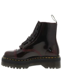 Boots en cuir bordeaux à talon plateau avec un zip et des lacets ronds