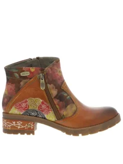 Boots en cuir camel à talon décroché bas avec des fermetures zippées