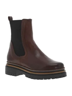 Boots en cuir chocolat avec contrefort renforcé et fermeture à soufflet élastiqué