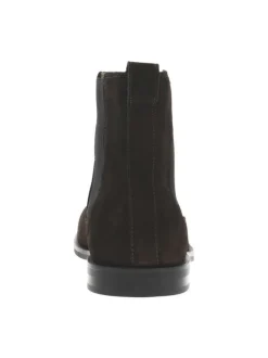 Boots en cuir chocolat à talon décroché bas avec des soufflets élastiqués