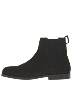 Boots en cuir chocolat à talon décroché bas avec des soufflets élastiqués