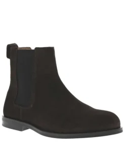 Boots en cuir chocolat à talon décroché bas avec des soufflets élastiqués