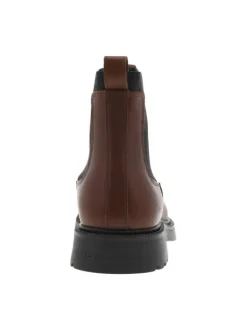 Boots en cuir cognac à talon décroché bas avec des soufflets élastiqués
