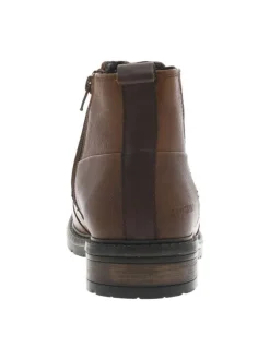 Boots en cuir cognac à talon décroché bas avec zip latéral et soufflet élastiqué