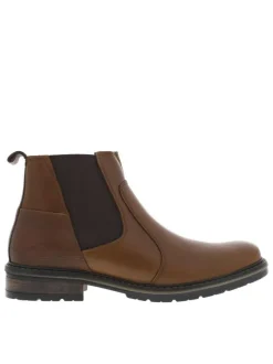 Boots en cuir cognac à talon décroché bas avec zip latéral et soufflet élastiqué