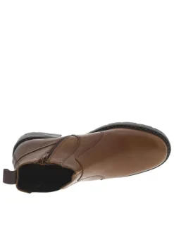 Boots en cuir cognac à talon décroché bas avec zip latéral et soufflet élastiqué