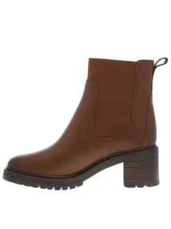 Boots en cuir cognac à talon décroché moyen avec soufflet élastiqué et logo