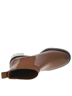 Boots en cuir cognac à talon décroché moyen avec soufflet élastiqué et logo