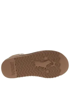 Boots en cuir de vachette beige, fourrées en laine, à semelle plate adhérente