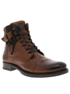 Boots en cuir marron avec fermeture à zip et lacets tressés marrons