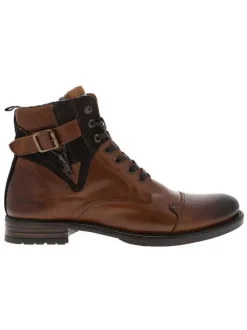 Boots en cuir marron avec fermeture à zip et lacets tressés marrons