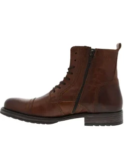 Boots en cuir marron avec une fermeture zippée lacets ronds et languette d'aisance
