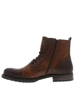 Boots en cuir marron avec une fermeture zippée lacets ronds et languette d'aisance