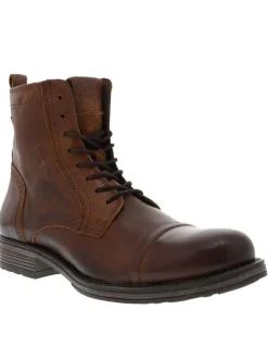 Boots en cuir marron avec une fermeture zippée lacets ronds et languette d'aisance