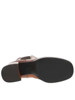 Boots en cuir marron à semelle surélevée à talon bloc décroché haut et à soufflets élastiqués contrastés
