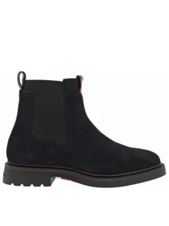 Boots en cuir noires à talon décroché bas avec soufflets élastiqués