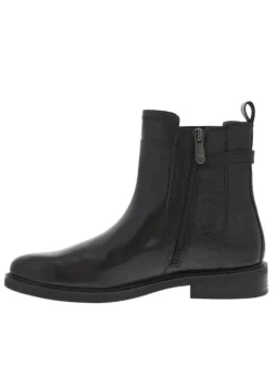 Boots en cuir noires à talon décroché bas avec zip et soufflet élastiqué