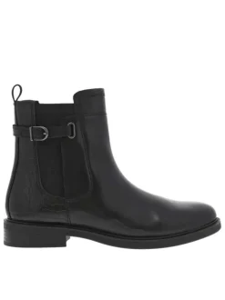 Boots en cuir noires à talon décroché bas avec zip et soufflet élastiqué