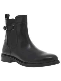 Boots en cuir noires à talon décroché bas avec zip et soufflet élastiqué