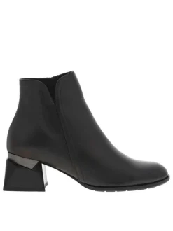 Boots en cuir noires à talon décroché moyen, à zip avec surpiqûre ton sur ton