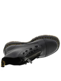 Boots en cuir noires à talon plateau avec un zip et revêtement en grains