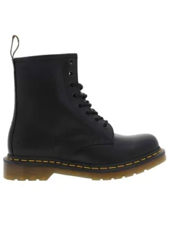 Boots en cuir noir à lacets ronds avec une languette d'aisance en tissu