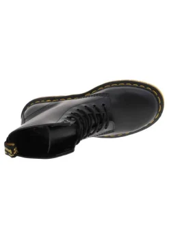 Boots en cuir noir à lacets ronds avec une languette d'aisance en tissu
