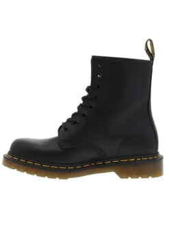Boots en cuir noir à lacets ronds avec une languette d'aisance en tissu