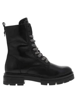 Boots en cuir noir à semelle compensée à talon plat et à zip latéral