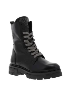Boots en cuir noir à semelle compensée à talon plat et à zip latéral