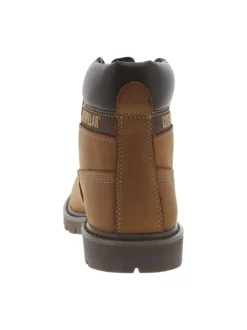 Boots en cuir nubuck marron à surpiqures contrastées avec logos cousus et fermetures par lacets tressés ronds bicolores