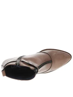 Boots en cuir taupe à semelle à talon décroché haut avec deux fermetures