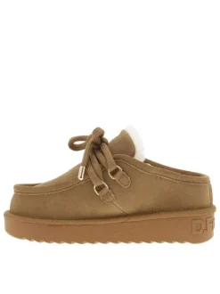 Boots en cuir taupe à talon plateau avec des lacets ronds tressés