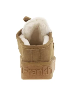 Boots en cuir taupe à talon plateau avec des lacets ronds tressés