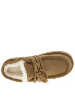 Boots en cuir taupe à talon plateau avec des lacets ronds tressés