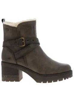 Boots grises à talon décroché moyen avec un zip et une boucle décorative
