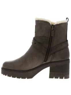 Boots grises à talon décroché moyen avec un zip et une boucle décorative