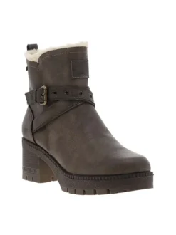 Boots grises à talon décroché moyen avec un zip et une boucle décorative