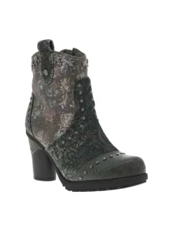 Boots kaki et multicolores à talon décroché haut avec un zip