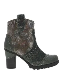 Boots kaki et multicolores à talon décroché haut avec un zip