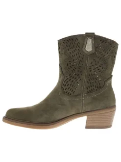 Boots kaki à talon décroché moyen avec perforations décoratives sur les côtés