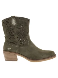 Boots kaki à talon décroché moyen avec perforations décoratives sur les côtés