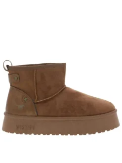 Boots marron à talon plateau et à slip-on avec l'intérieur en fausse fourrure