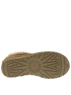 Boots naturel plat avec intérieur chaud fourré et tour de pieds brodé