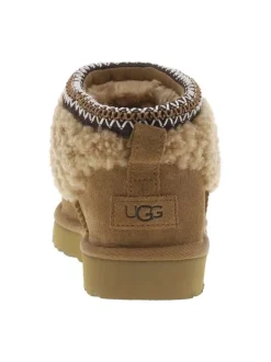 Boots naturel plat avec intérieur chaud fourré et tour de pieds brodé