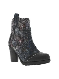 Boots noires et multicolores à talon décroché haut avec un zip