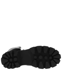Boots noires à semelle plateforme plate à talon décroché moyen et à lacets et zip latéral