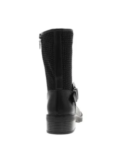 Boots noires à strass avec un talon décroché bas et un zip avec logo