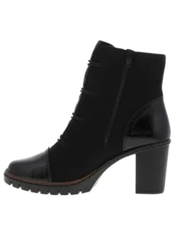 Boots noires à talon décroché haut et à zip avec faux boutons et élastiques