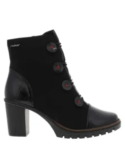 Boots noires à talon décroché haut et à zip avec faux boutons et élastiques